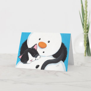 Cute Sleepy Tuxedo Chat et carte de Noël Snowman