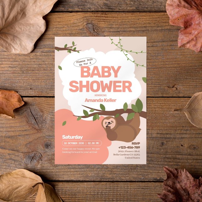 Cute Sloth Pastel Baby shower Invitation (Créateur téléchargé)