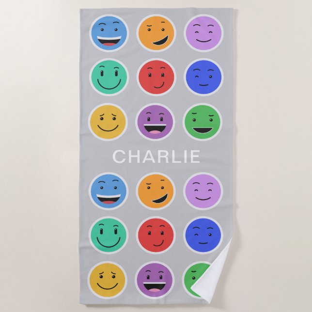 Cute Smileys nom personnalisé serviette de plage (Devant)