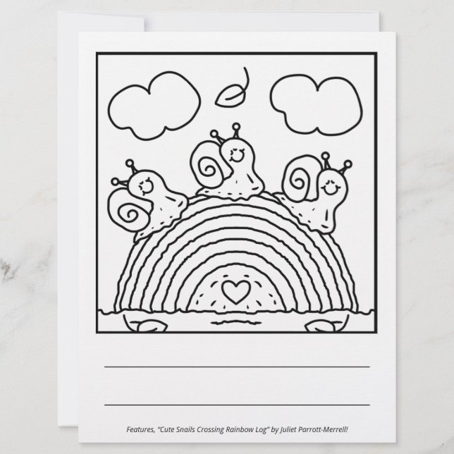 Cute Snails Crossing Rainbow Log Coloring Page (Devant)