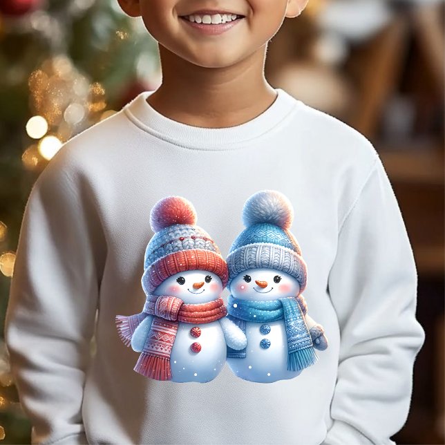 Cute Snowman Couple Winter Illustration T-Shirt (Créateur téléchargé)