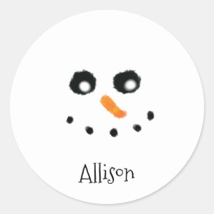 Cute Snowman Face Nom personnalisé Stickers ronds