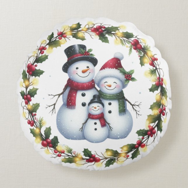 Cute Snowman Famille Coussin de Noël (Devant)