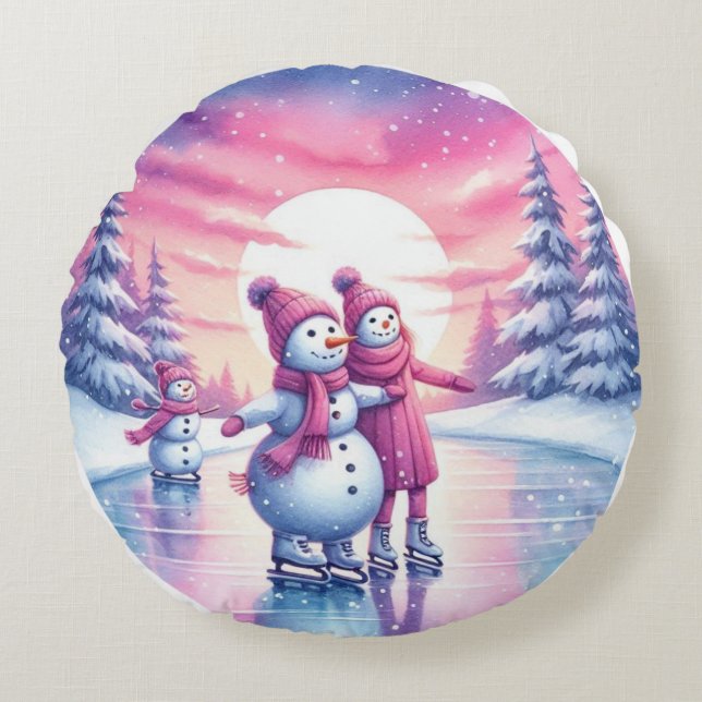 Cute Snowman Famille Coussin de Noël (Devant)