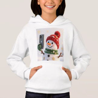 Cute Snowman With Phone Kids Hoodie