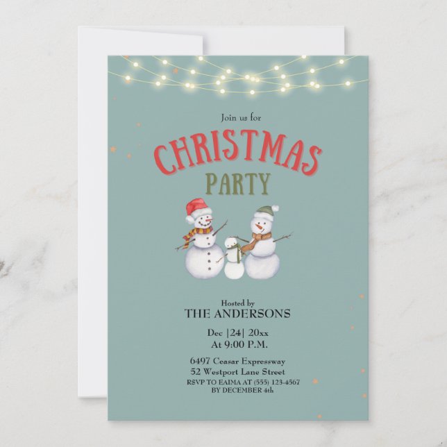 Cute Snowmen Family Christmas Party invitation  (Devant)