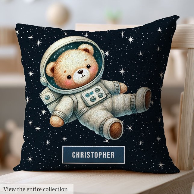 Cute Space Teddy Bear Coussin Personnalisé Nom Bab (Cute Space Teddy Bear Pillow Custom Name Baby Gift)