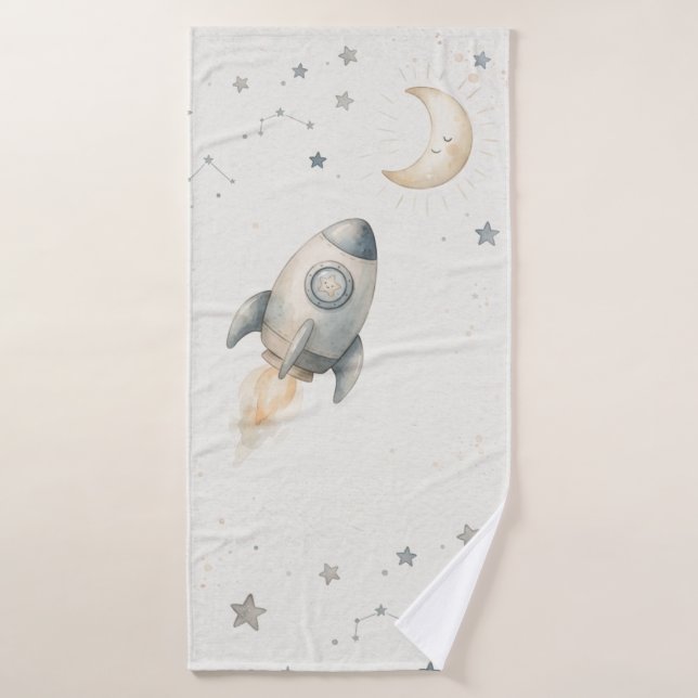 Cute Space Theme Bath Towels with Whimsical Rocket (Serviette de bain)