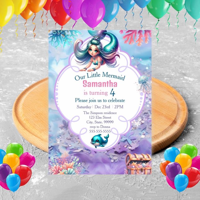 Cute Sparkle Mermaid Invitation d'anniversaire (Créateur téléchargé)
