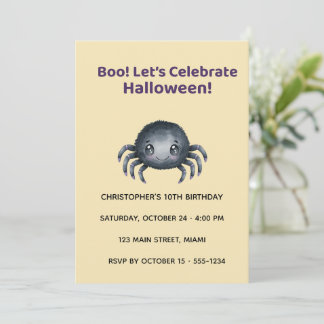 Cute Spider Halloween Birthday Invitation