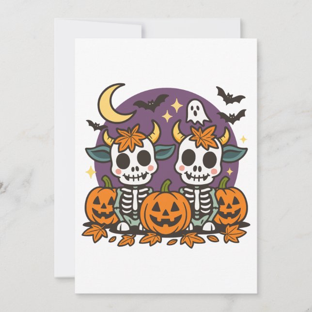 Cute Spooky Skeleton Cows with Pumpkins Invitation (Devant)