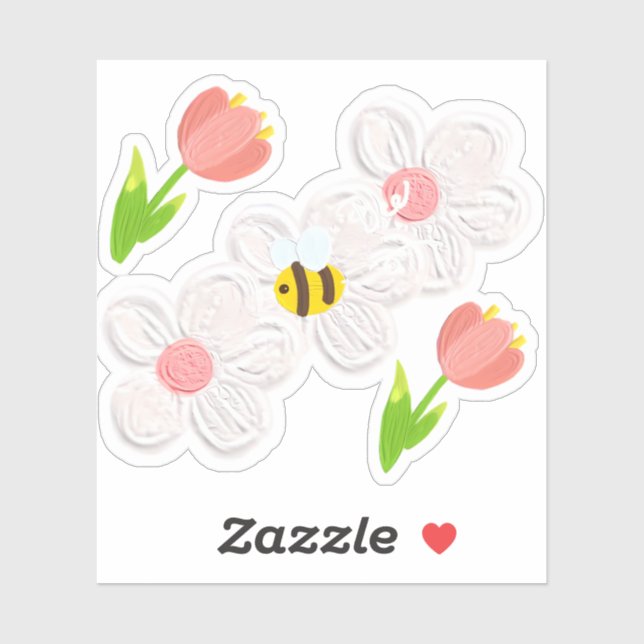 Cute Spring Floral Bee Sticker (Feuille)