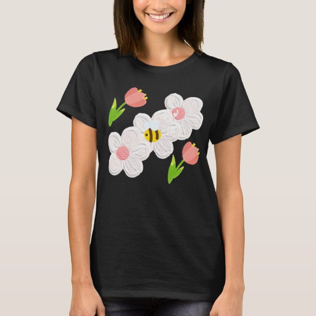 Cute Spring Floral Bee T-Shirt (Devant)