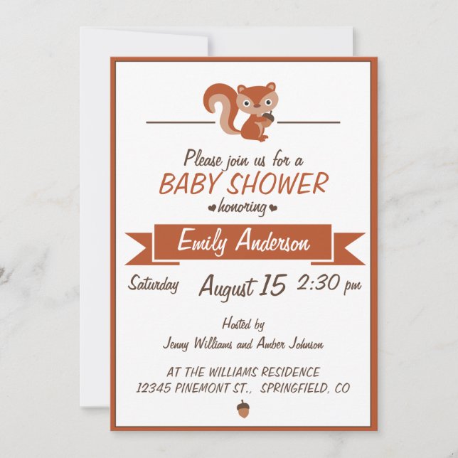 Cute Squirrel - Invitation Baby shower (Devant)