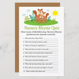 Cute Squirrel Nursery Rhyme Quiz jeu de baby showe