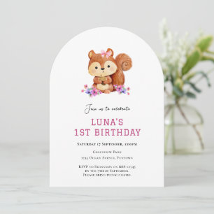 Cute Squirrel simple 1ère invitation anniversaire