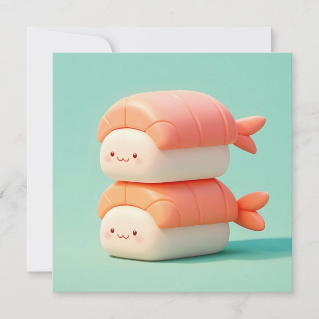 Cute Stacked 3D Clay Shrimp Nigiri Sushi Postcard (Devant)