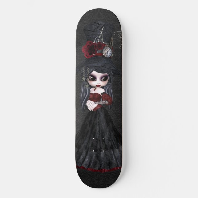 Cute Steampunk Goth Girl Skateboard noir (Recto)
