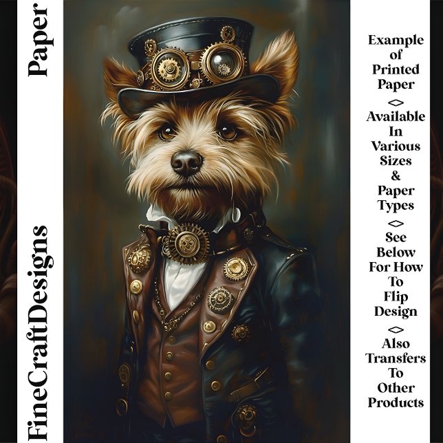 Cute Steampunk Yorkie Portrait CJ1 Scrapbook Papie (Créateur téléchargé)