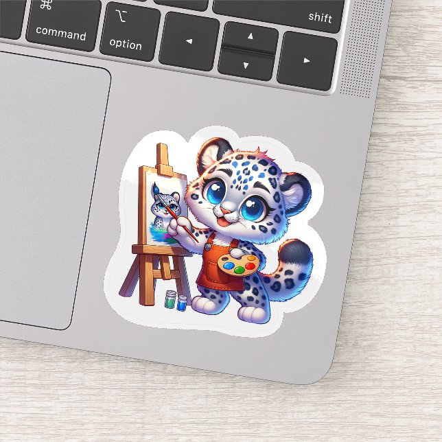 Cute Stickers Kawaii Snow Leopard Painter Sticker (Détail)