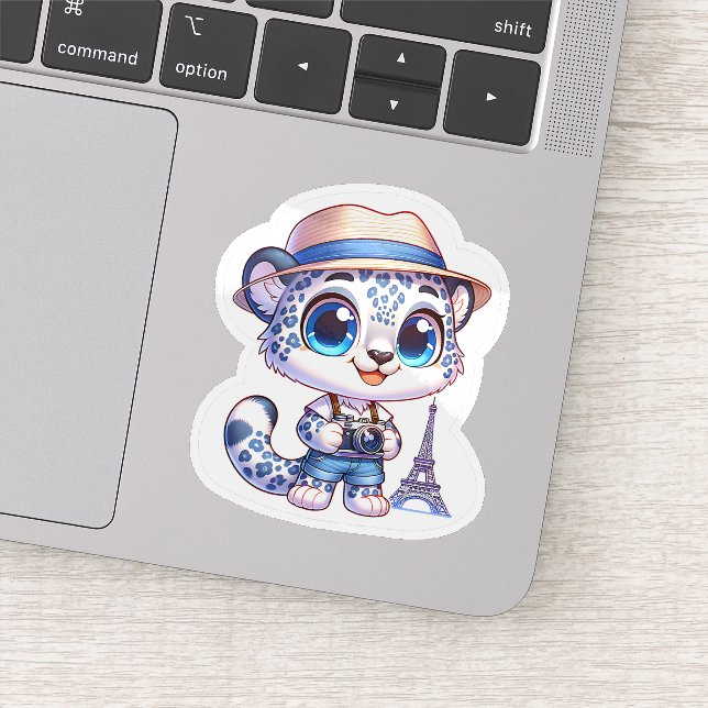 Cute Stickers Snow Leopard Big Cat Paris Travel  (Détail)