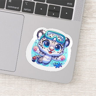 Cute Stickers Snow Leopard Kawaii Sport Diving