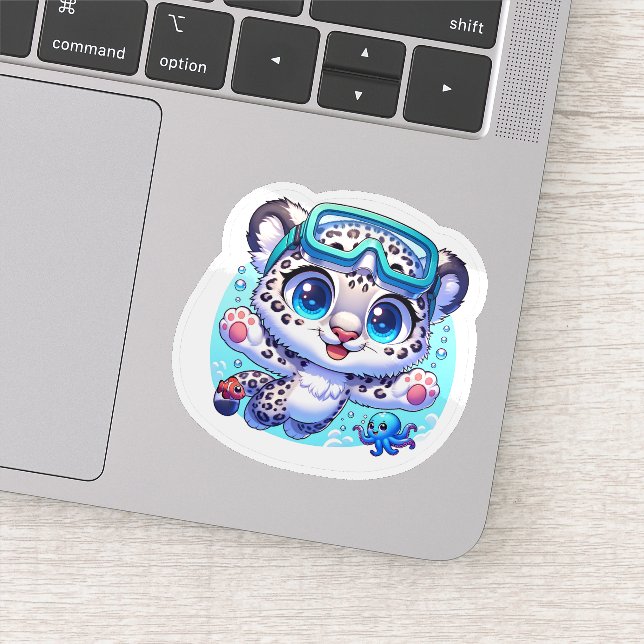 Cute Stickers Snow Leopard Kawaii Sport Diving (Détail)