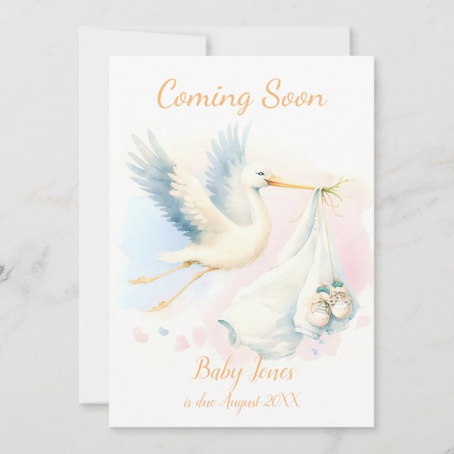Cute Stork à venir faire-part Invitation (Devant)