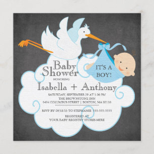 Cute Stork Chalkboard Boy Baby shower Invitation