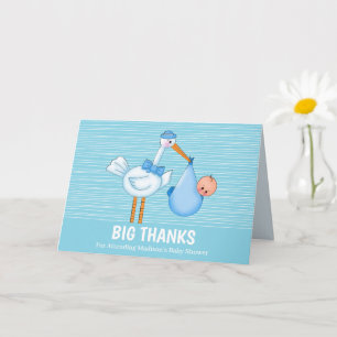 Cute Stork Gros Merci Carte de remerciements Bleu