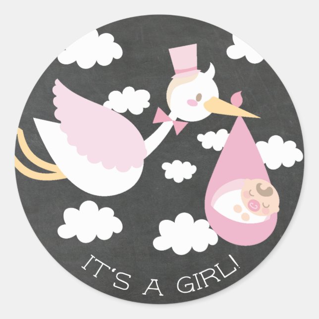 Cute Stork It'a Girl Favor Sticker (Devant)
