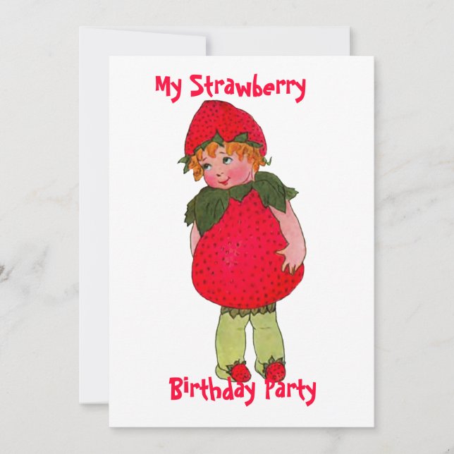 Cute Strawberry Kid Anniversaire Fête Invitation (Devant)