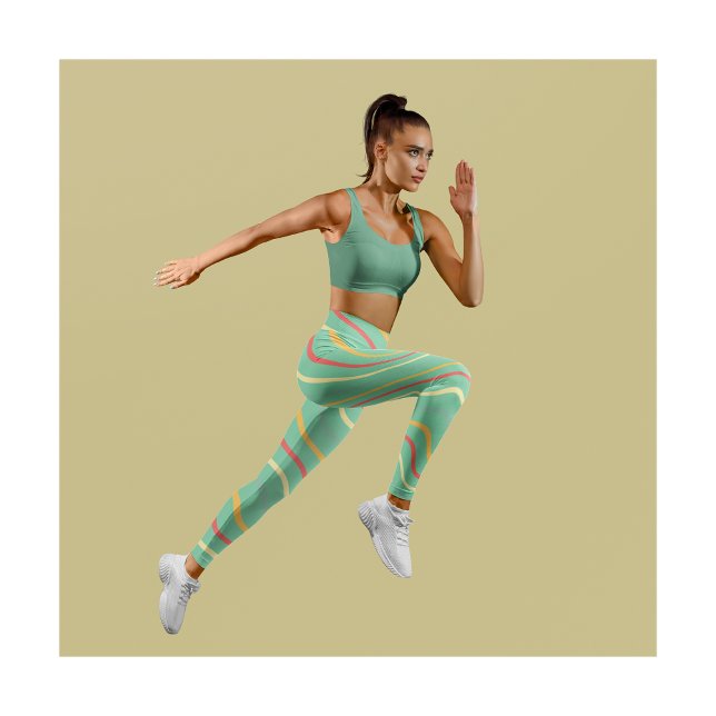 Cute Stripe Green Yoga Femmes Leggings (Créateur téléchargé)