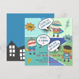 Cute Super héros bande dessinée Enfants Invitation