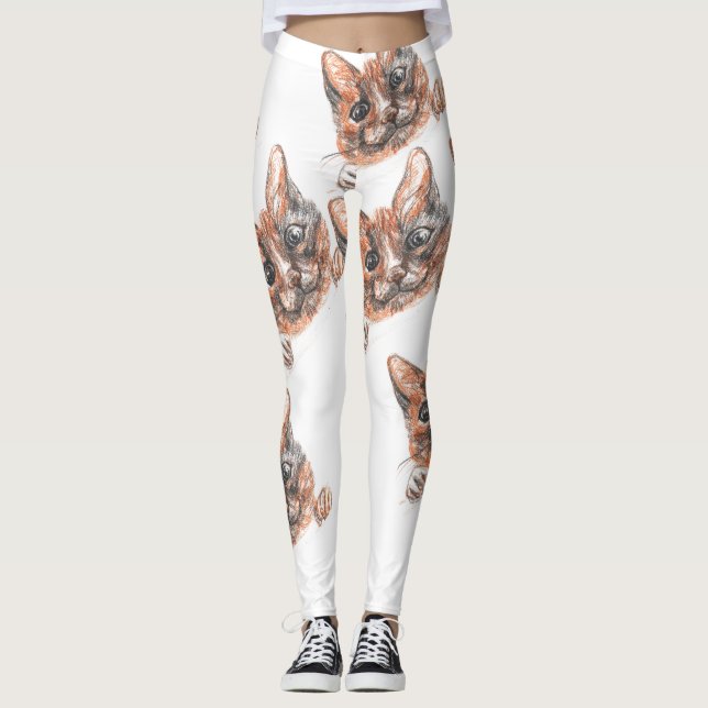 Cute Super Sweet Chat Face Dessin Leggings (Devant)