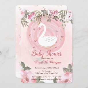Cute Swan, Floral Baby shower Invitation