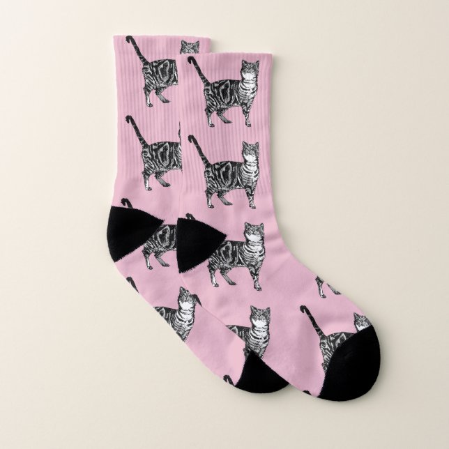 Cute Tabby Cat Bébé Chats roses Chaussettes pour a (Paire)