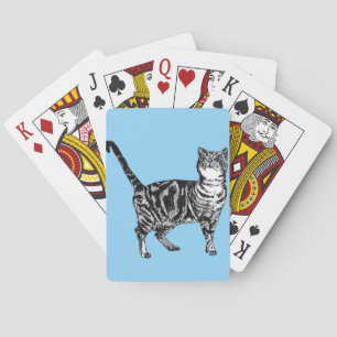 Cute Tabby Cat Dessin Blue Jeu de cartes de lectur