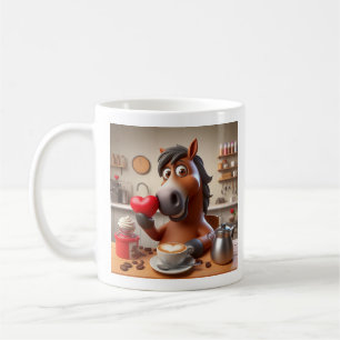 Cute tasse à cheval avec café et coeurs