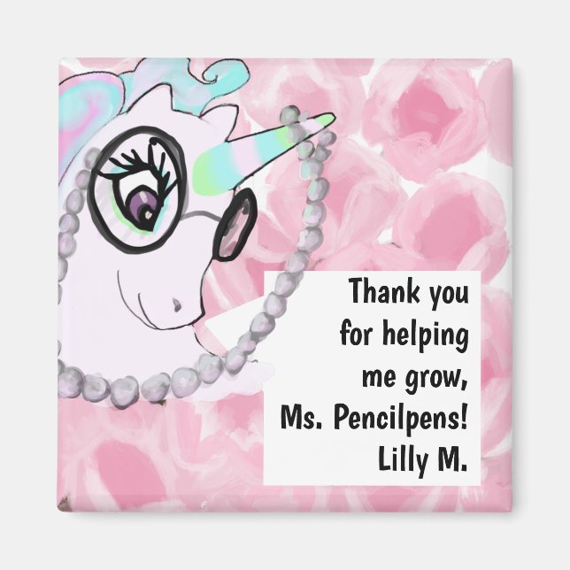Cute Teacher Appreciation Unicorn Thank You Magnet (Devant)