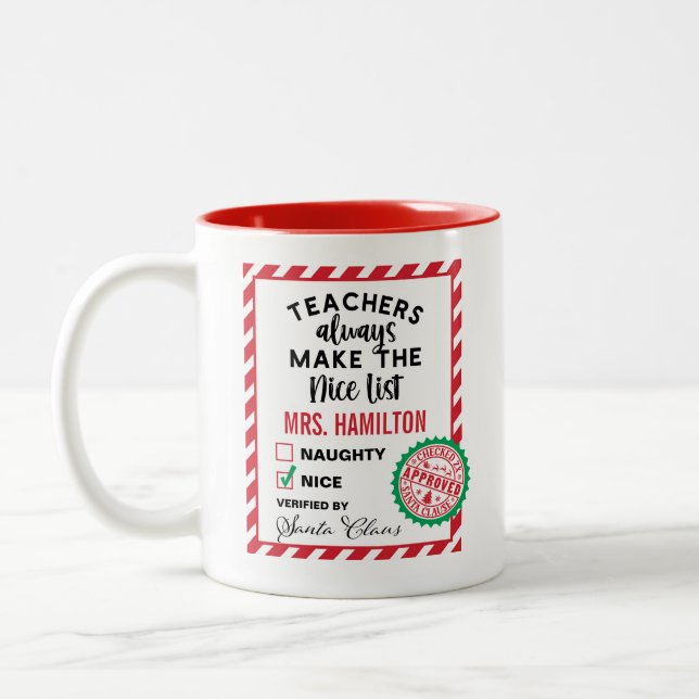Cute Teacher Christmas Gift Nice List Mug (Gauche)