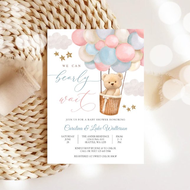 Cute Teddy Balloon Baby Shower Invitation (Créateur téléchargé)
