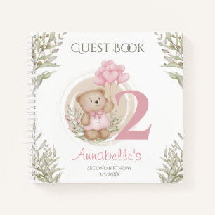 Cute Teddy Bear 2e Anniversaire Livre d'invité ros