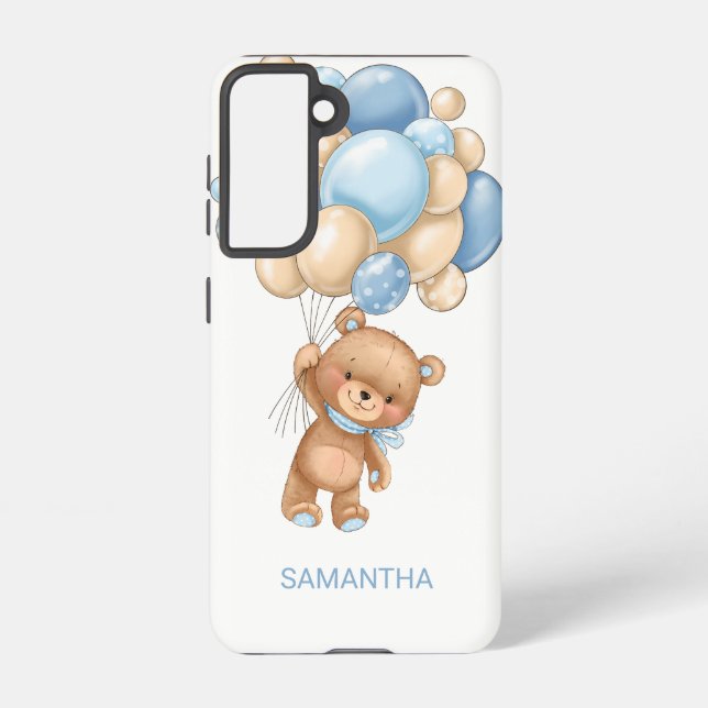 CUTE Teddy Bear BLUE Balloon Samsung Galaxy Coque (Verso)