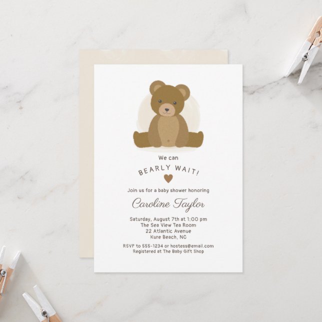 Cute Teddy Bear Brown Baby shower Invitation (Devant/Arrière en situation)