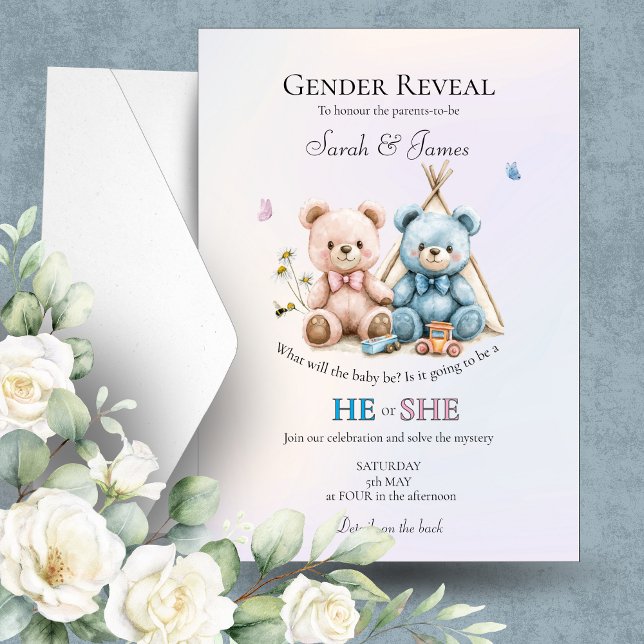 Cute Teddy Bear Gender Reveal Invitation (Créateur téléchargé)