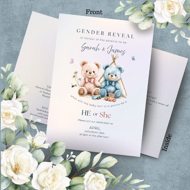 Cute Teddy Bear Gender Reveal Invitation (Créateur téléchargé)