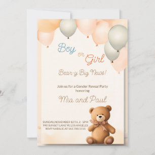 Cute Teddy Bear Genre Reveal Party Invitation
