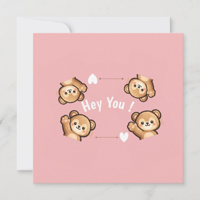 Cute Teddy Bear Invitation Card – Hey You Pink   (Devant)