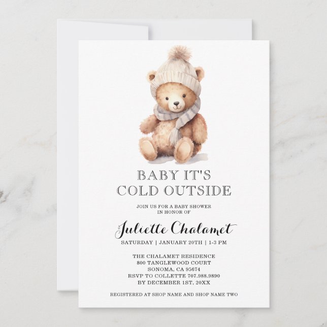 Cute Teddy Bear Invitation hiver (Devant)